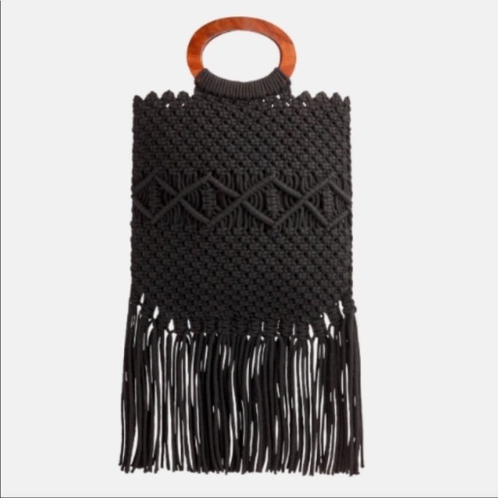 Danielle Nicole Black Fringe Hobo Handbag - image 1